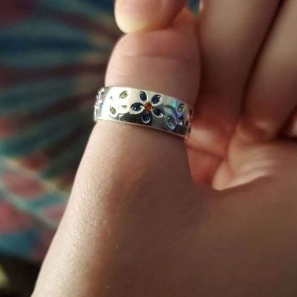 Colorful Small Flower Vine Silver Ring - Picture 6 of 7